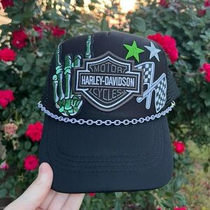 Harley Davidson patch hat with charm. Black and green